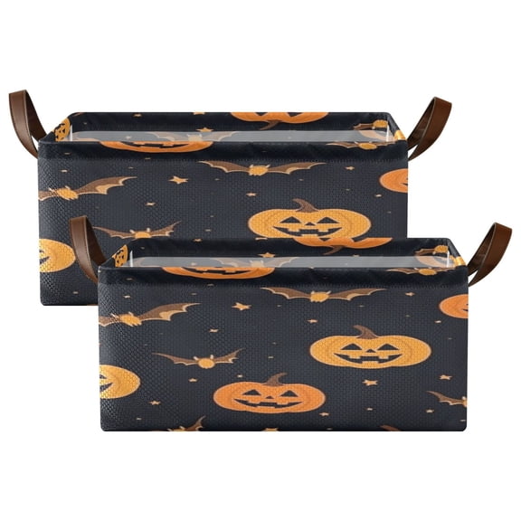 Adorable Pumpkin Lantern Shelf Baskets Set of 2 Foldable Metal Frame Open Storage Bins 16.9x11.4x7.7in Large Capacity