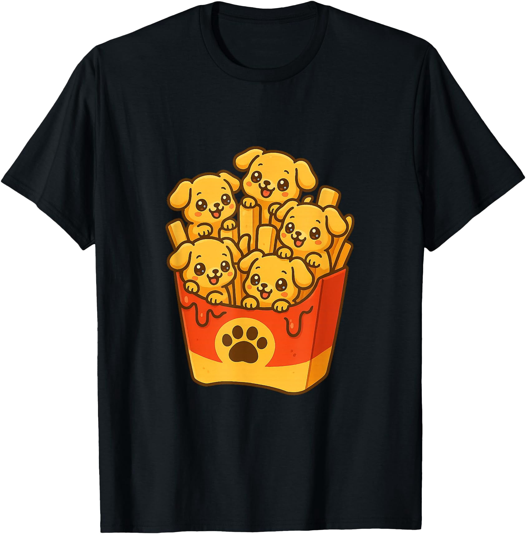 Adorable Puppy Fries in a Kawaii Fast Food Carton with Paw P T-Shirt ...