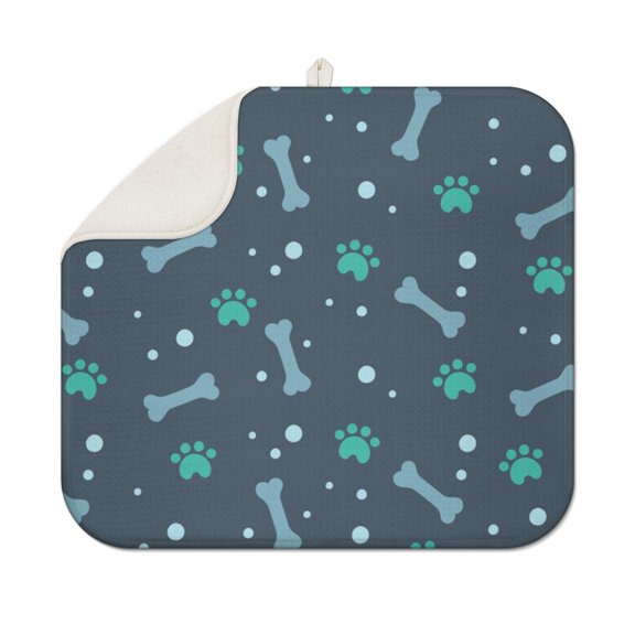 Adorable Puppy Print Kitchen Drying Mat Foldable Countertop Drying Pad 18x16 Inch