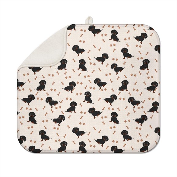 Adorable Puppy Print Kitchen Drying Mat Foldable Countertop Drying Pad 18x16 Inch