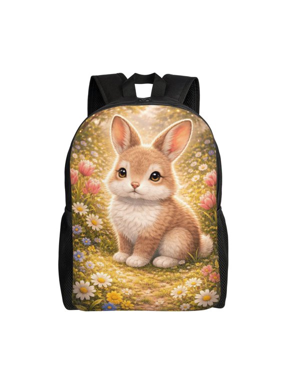 Adorable Rabbit Backpack Full Front Print Travel Laptop Bag for Men and Women