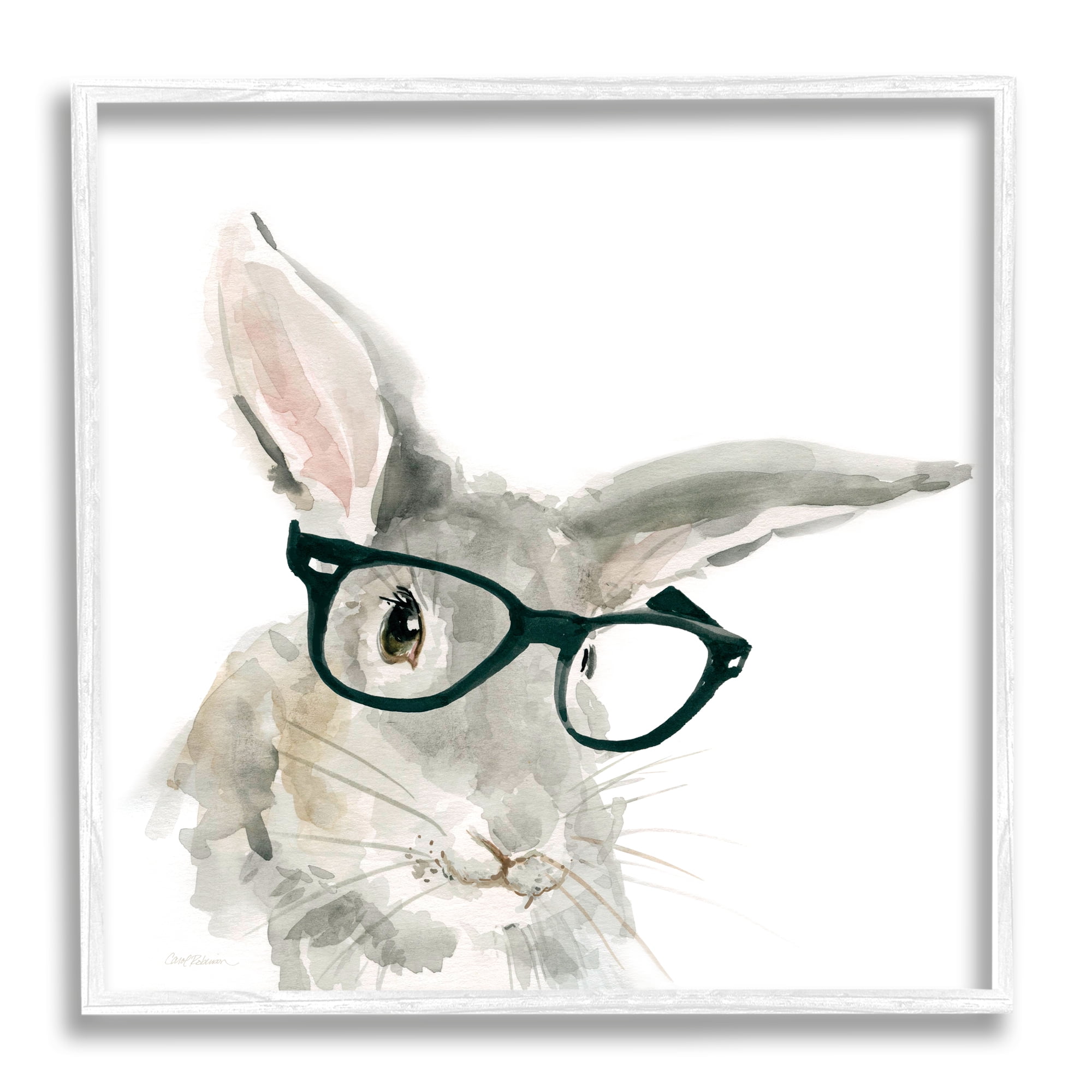 Adorable Rabbit Black Frame Glasses Hipster Bunny Animals & Insects Framed Art Print Wall Art, 17x17