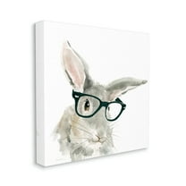 Adorable Rabbit Black Frame Glasses Hipster Bunny Animals & Insects Gallery-Wrapped Canvas Print Wall Art, 17x17