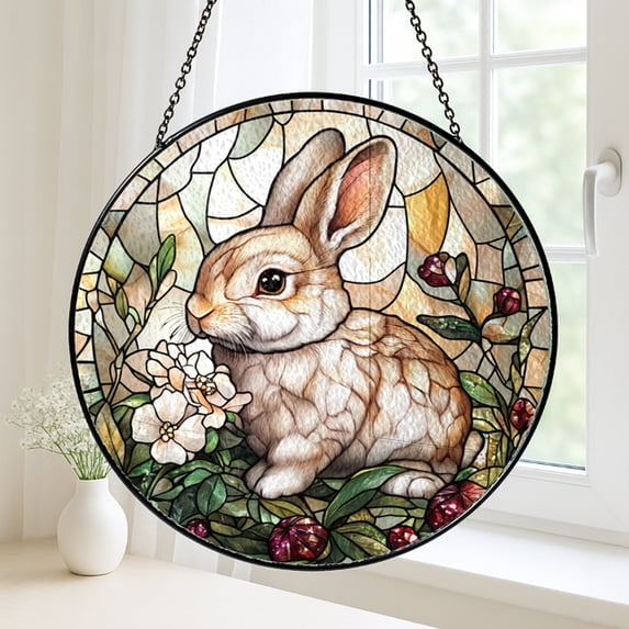 Adorable Rabbit Stained Glass Suncatcher, Window Hanging Gift for ...