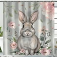 Adorable Rabbit and Pink Flowers Shower Curtain Set Stylish Bathroom