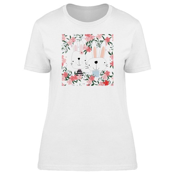 Adorable Rabbits With Flowers Tee Women's -Image by Shutterstock