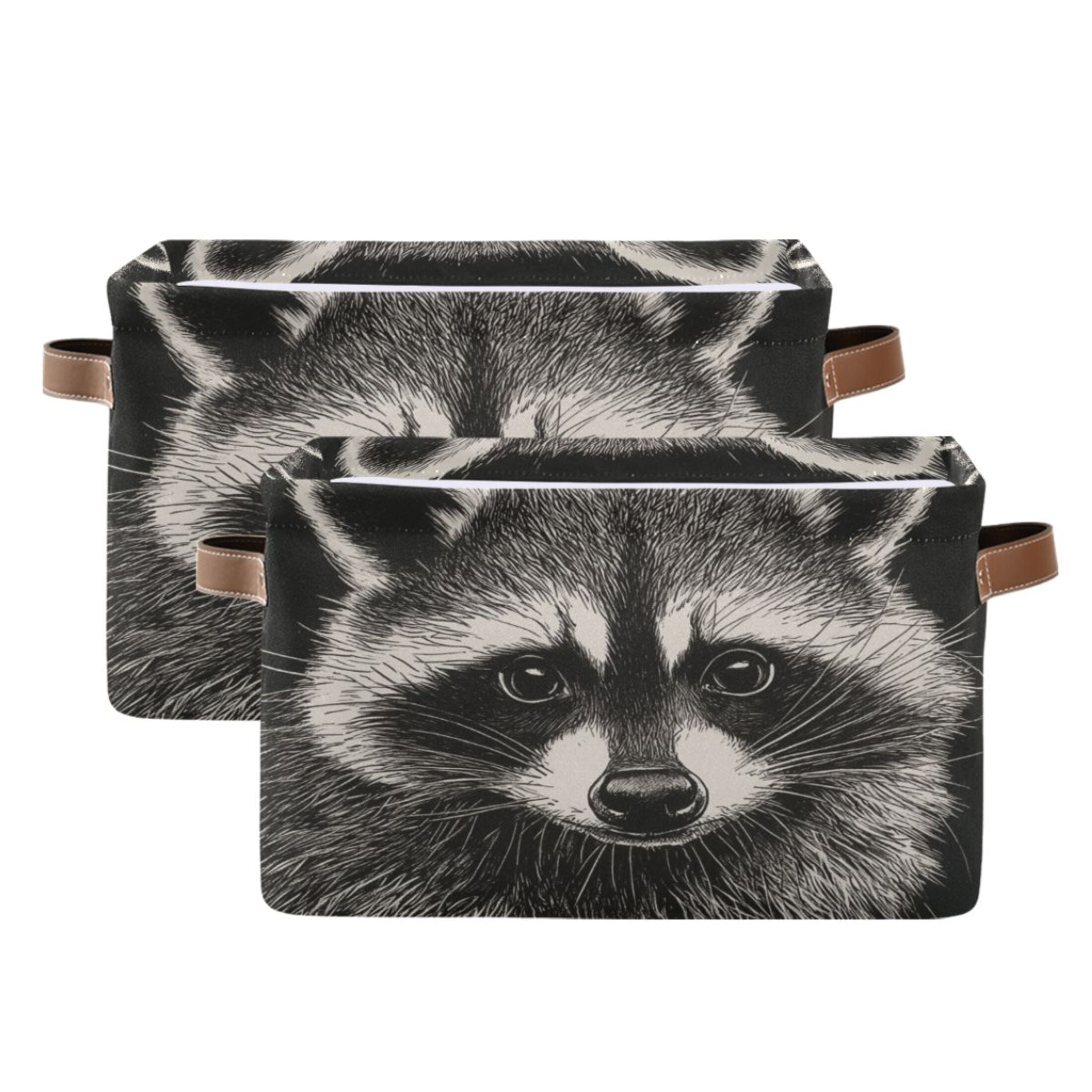 An Adorable Raccoon Foldable Storage Basket,Canvas Fabric Foldable Storage Bins with Handles Open Home Storage Bins Boxes for Toy Book Shelf Closet Baskets