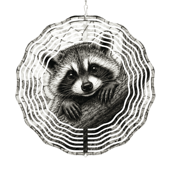 Adorable Raccoon Wind Spinner Hanging Decor, 1010 Inch Rotating Wind Chime with Hook, Hanging Ornaments, Metal Animal Art Ornament for Garden Patio Lawn Balcony, Unique Gift for Animal