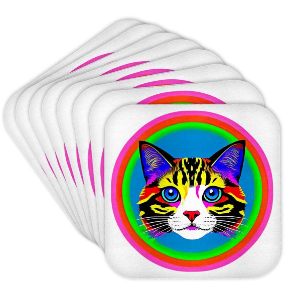 3drose, Adorable Ragdoll Cat Face with Blue Eyes. Round Geometric Background, Set of 8 Coasters - Soft