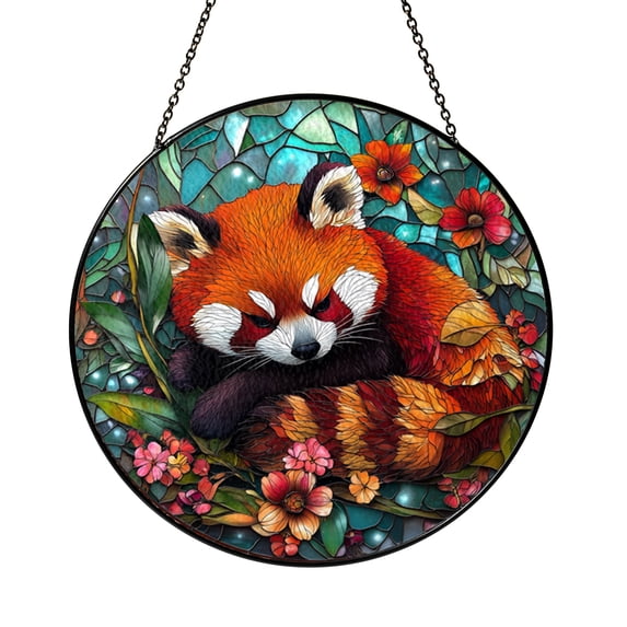 Adorable Red Panda Stained Glass Panel – Colorful Wildlife Window Art ...