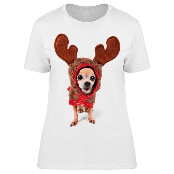 Adorable Reindeer Chihuahua T-Shirt Women -Image by Shutterstock, Female x-Large