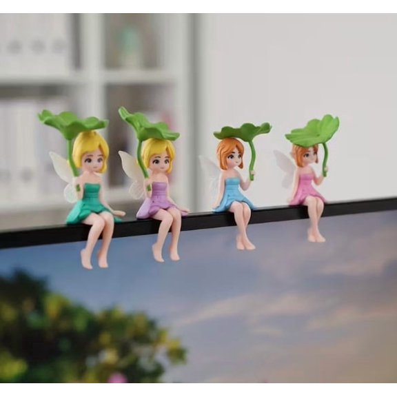 Adorable Resin Elf Girl Figurine on Lotus Leaf for Home & Car Decor