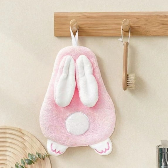 Adorable Ribbit-Inspired Hand Towel - Super Absorbent, Soft Pink Fabric for Kitchen & Bathroom, Hanging Loop, Machine Washable