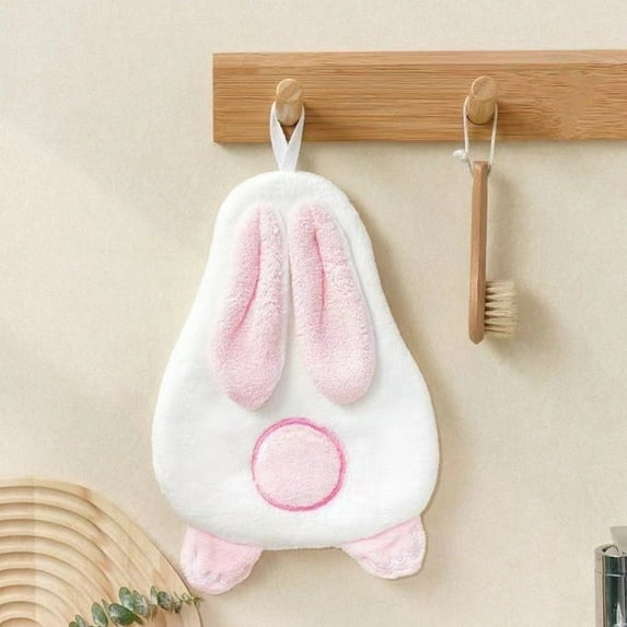 Adorable Ribbit-Inspired Hand Towel - Super Absorbent, Soft White Fabric for Kitchen & Bathroom, Hanging Loop, Machine Washable