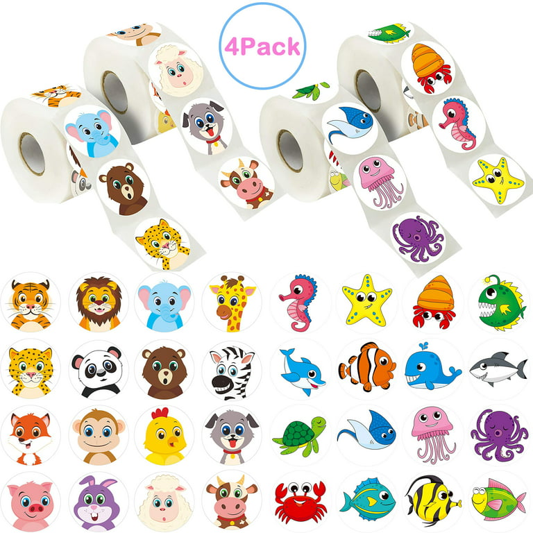 Adorable Round Animal Stickers, 1000Pcs in 32 Designs for Kids