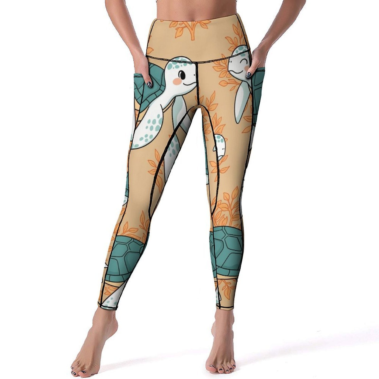 Adorable Sea Turtles Coral Reef Pattern Leggings Fitness Gym Yoga Pants ...