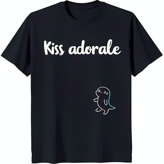 Adorable Seal Graphic Black T-Shirt Bold 'Kiss Adorable' Design