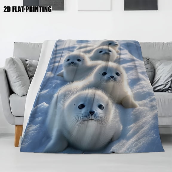 Adorable Seal Themed Blanket Poster Soft Low Maintenance Easy to Carry Perfect for Outdoor Picnics Travel And Sofa Use Great Gift for Any Season Suitable for Multiple Uses Home Decoration