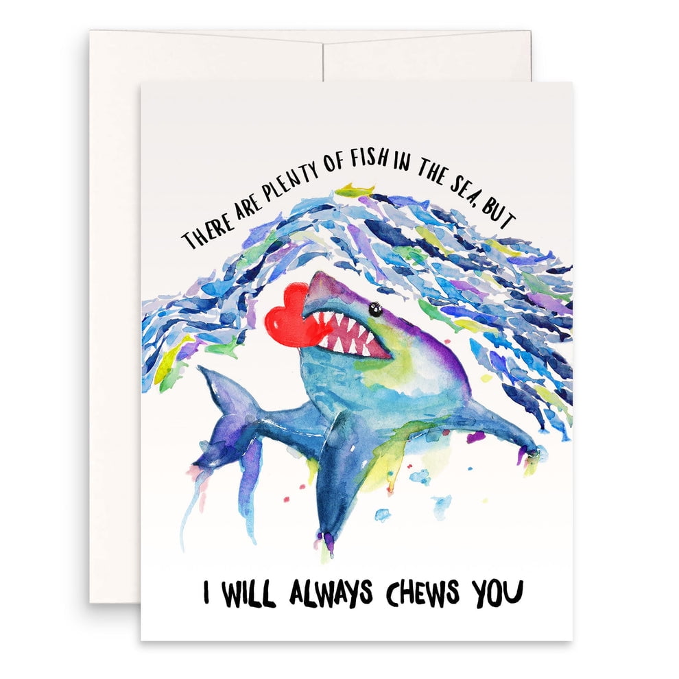 Adorable Shark Love Card "I Will Always Chews You" Perfect for Valentine's Day, Anniversary, or Just Because Envelope Included, Blank Inside for Your Sweet Messages