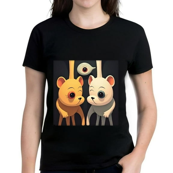 Adorable Short Sleeve T-Shirt for Women - Playful Orange & White Creatures Design