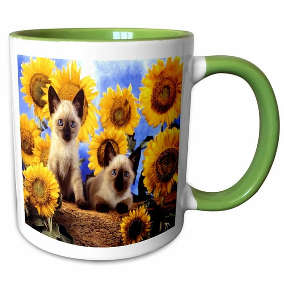 3drose, Adorable Siamese Kittens N Sunflowers, 11oz Two-tone Green Mug