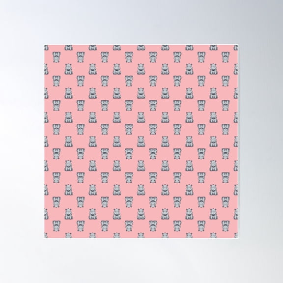 Adorable Sitting Baby Hippo Illustrated Pattern With Baby Girl Pink Color, Safari Animal Design Poster Wall Art, Modern Wall Decor For Living Room Bedroom, 16X16 UNFRAMED