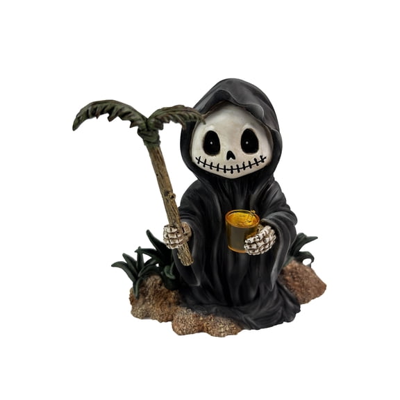 Adorable Skull Grim Reaper Figurine,3.94H,Halloween Death Sculpture,Grim Reaper Skeleton Statue