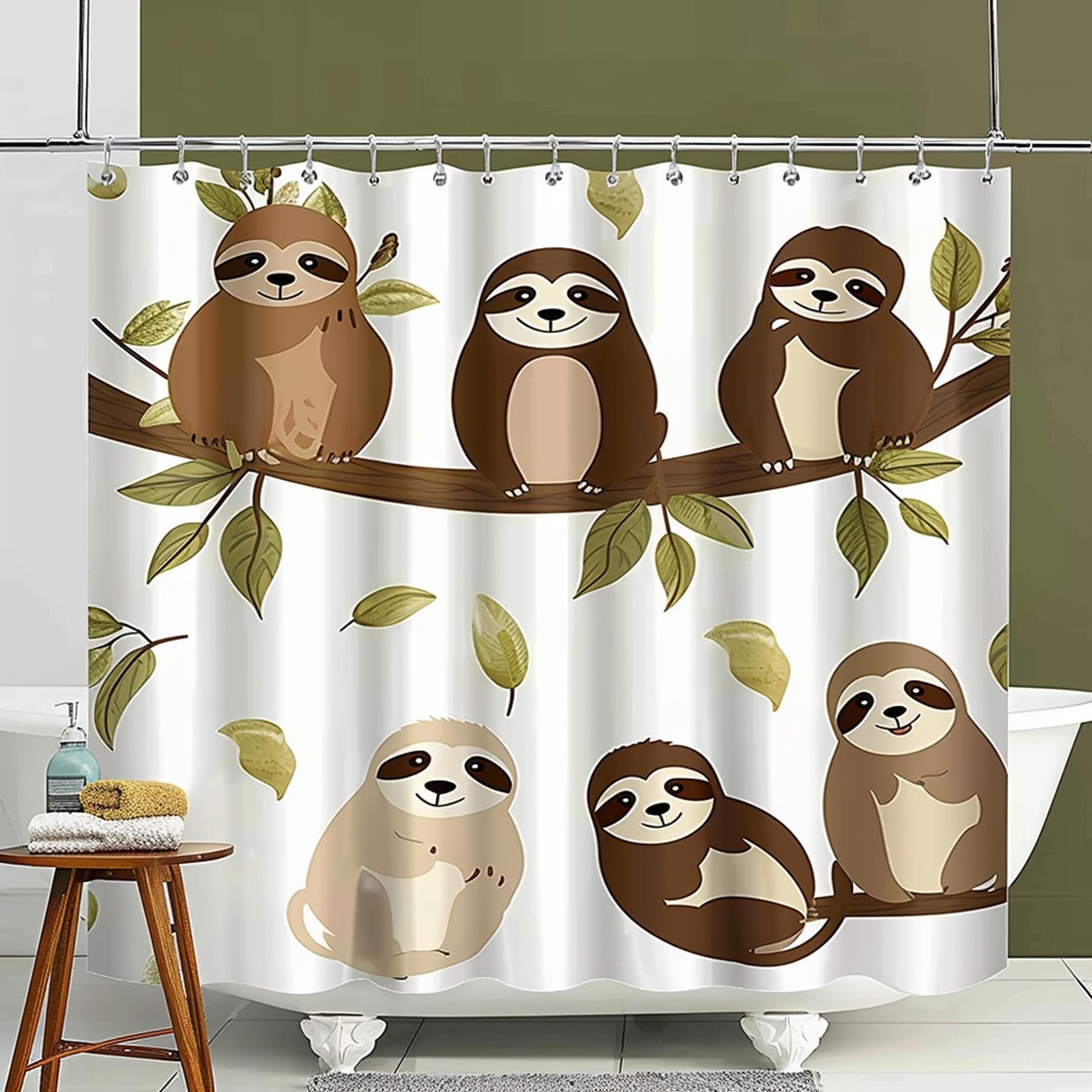 Adorable Sloth Cartoon Print Bathroom Decor Set with Cute Baby Sloths