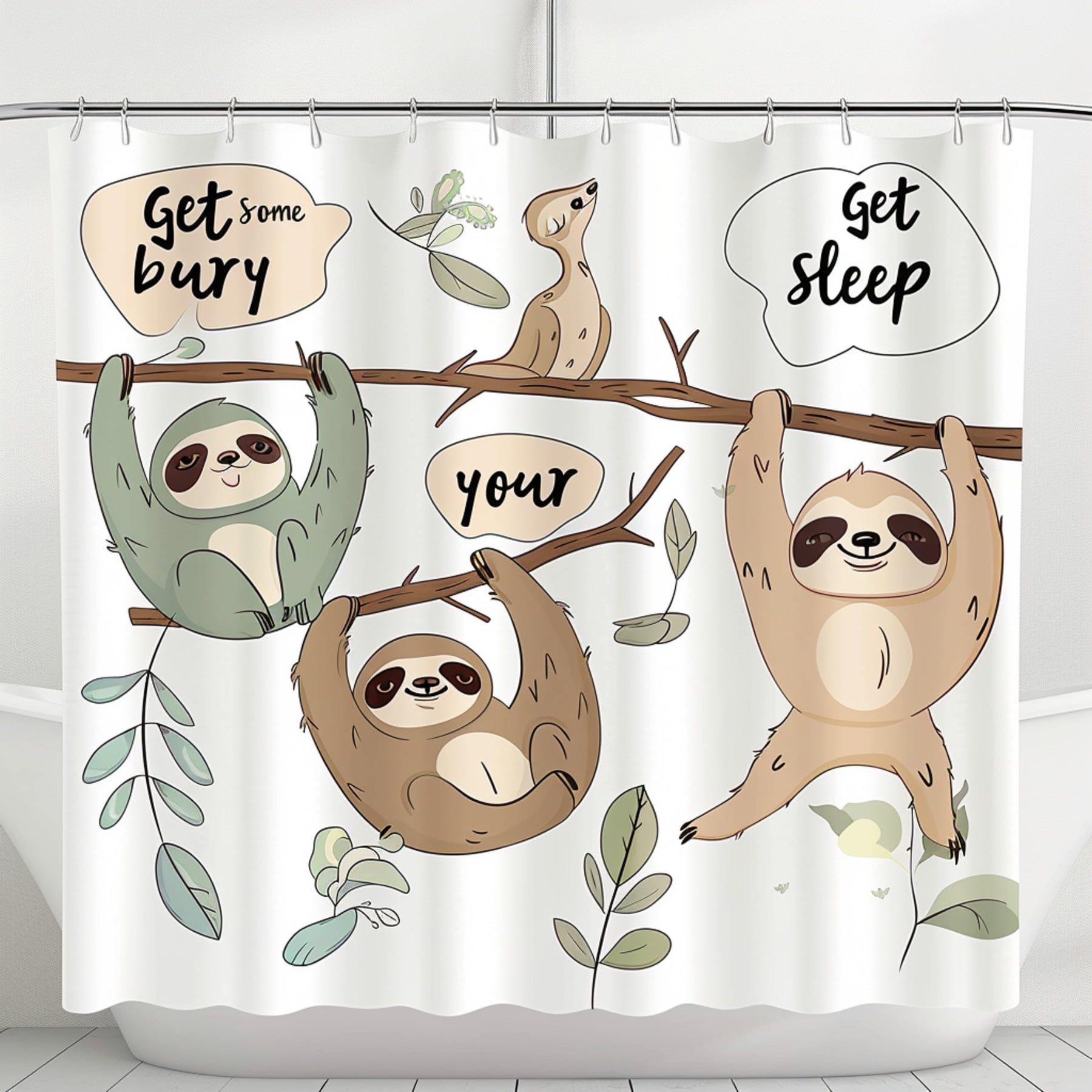 Adorable Sloth Cartoon Shower Curtain Funny and Cozy Bathroom Decor ...