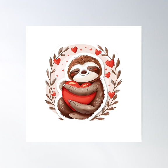 Adorable Sloth Hugging Heart Design Poster Wall Art, Modern Wall Decor For Living Room Bedroom, 16X16 UNFRAMED