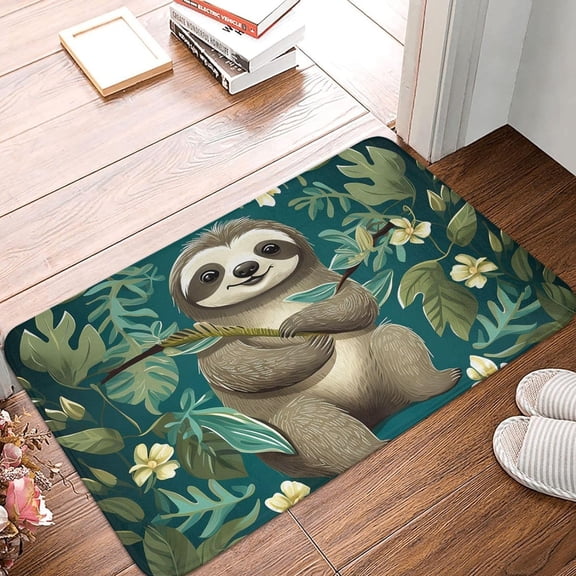 Adorable Sloth Print Door Mat 24 x 16 in Non-Slip Indoor Outdoor Mat Welcome Mat Washable Door Rug for Entryway Doormats Absorbent Flannel Bath Mats