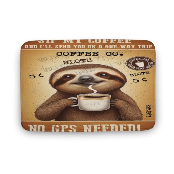 Adorable Sloth with Coffee Bath Mat - 16x24 inches, Non-Slip Coral Fleece, Perfect for Adding Whimsy to Your Bathroom, Soft and Cozy