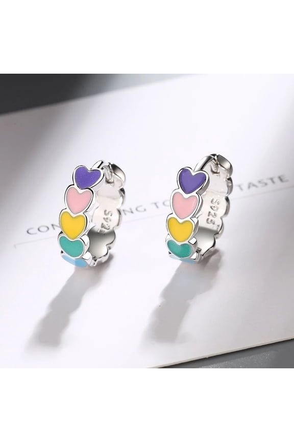 Adorable Small Rainbow Love Earrings Drip Glue Effect, Cute & Feminine