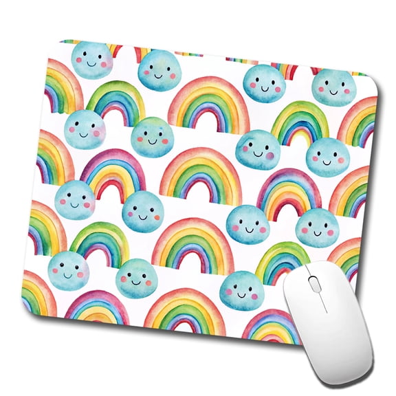 Adorable Smiling Rainbows Clouds Mouse Pad Low Profile Gaming Mat
