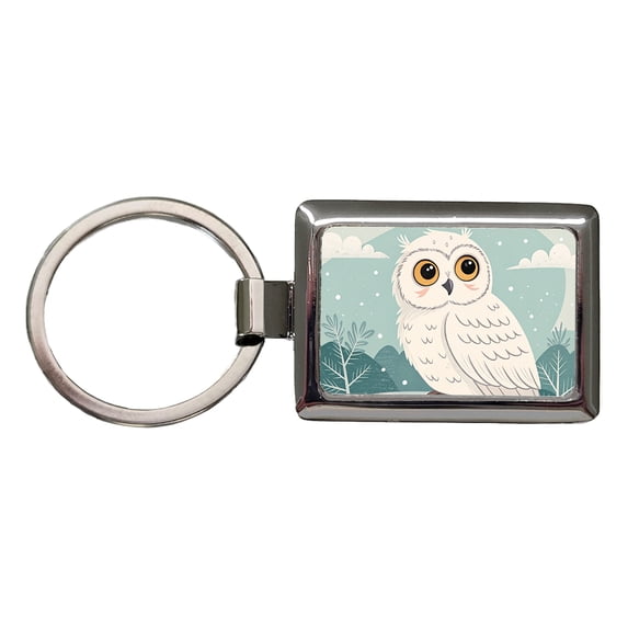 Adorable Snowy Owl Metal Rectangle Keychain