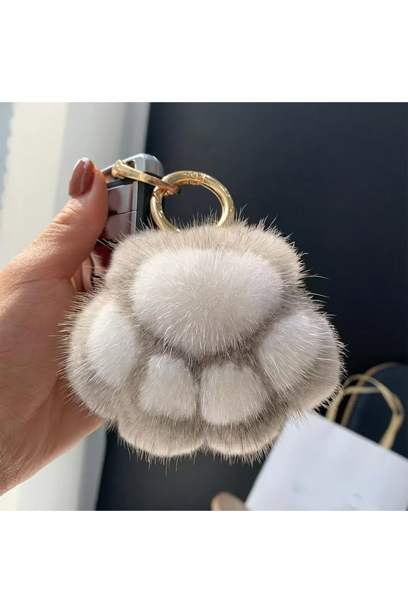 Adorable Soft Plush Cat Paw Keychain - Cute Kitty Paw Pad Design Keyring for Keys, Bag, Car Decor - Fun Gift Idea, Lovely Decor Accessory (Black)