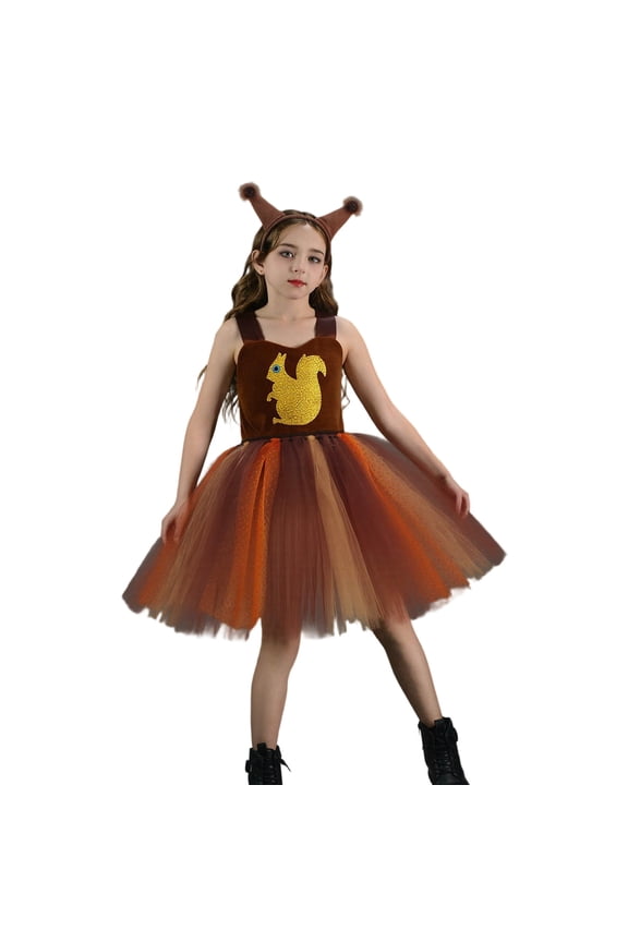 Adorable Squirrel Dress Girls Stage Performance Play Pretend Tutu Outfit Clothes
