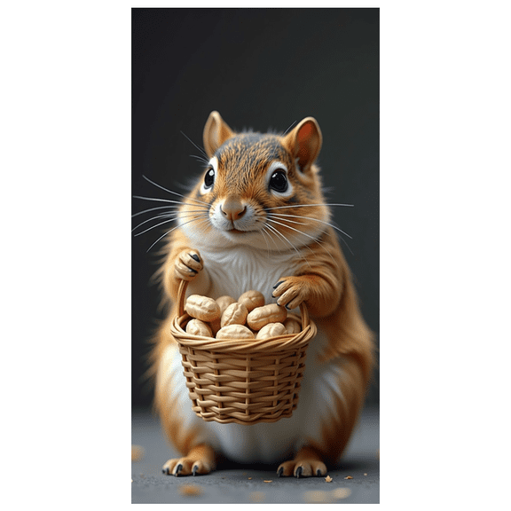Adorable Squirrel Holding Basket of Peanuts Banner Background Party Decorations for Photo Booths Family Gatherings Children Parties