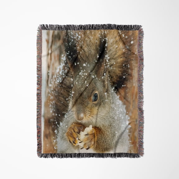 Adorable Squirrel In Winter, Woven Blanket