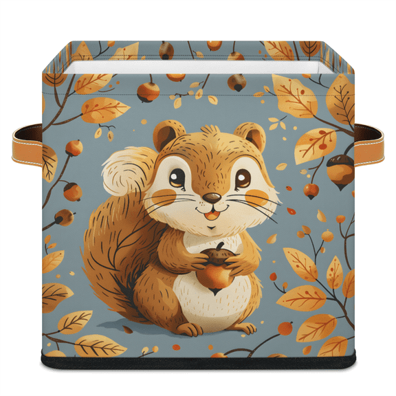 Adorable Squirrel Pattern Storage Bin,11x11x11 Inch Collapsible Fabric Organizer Basket for Home Organization,Shelves (1 Pack)