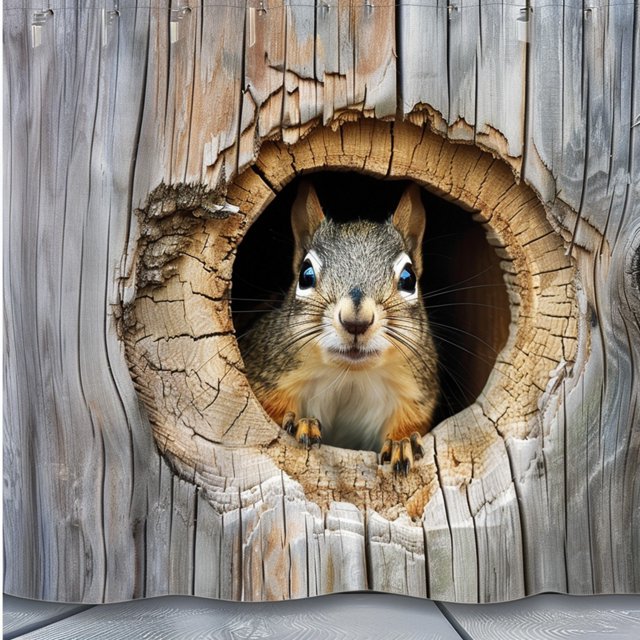 Adorable Squirrel PeekaBoo Shower Curtain for Kids Bathroom Decor HD