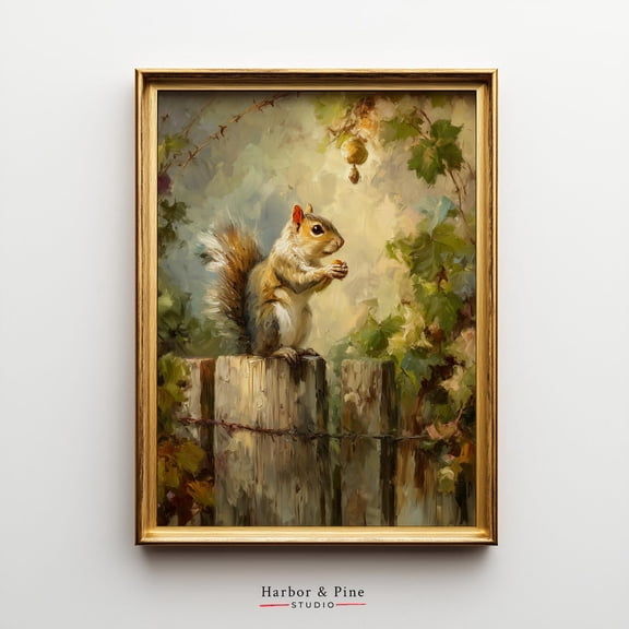 Adorable Squirrel Wall Art Rustic Autumn Animal Cozy Unframed Paper Print