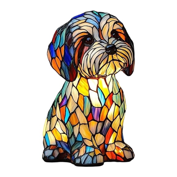 Adorable Stained Glass Dog Lamp, Handmade Resin Table Lamp, Soft Warm LED Light for Bedrooms, Perfect Gift for Dog Lovers