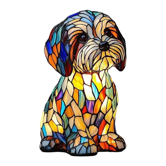 Adorable Stained Glass Dog Lamp, Handmade Resin Table Lamp, Soft Warm LED Light for Bedrooms, Perfect Gift for Dog Lovers