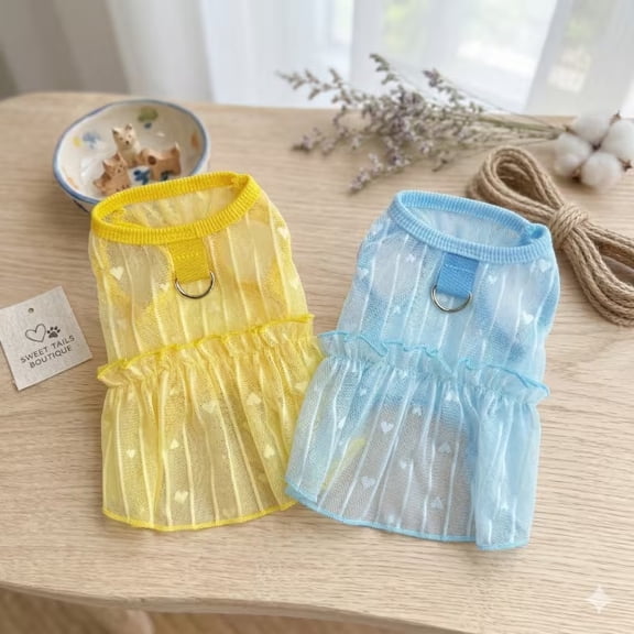 Adorable Star Print Mesh Dog Dress - 2pcs Tutu Style Cooling Harness Vest with Leash Attachment for Small Dogs