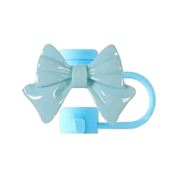 Adorable Straw Topper Cute Bow Reusable Cap Cover Proof Drinking Tip Protector for Leak-Proof Sipping, 1.3*0.9 in, Cyan