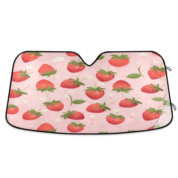 Adorable Strawberries Car Windshield Sun Shade Foldable Car Front Window Visor Heat and UV Protection 53x23.5