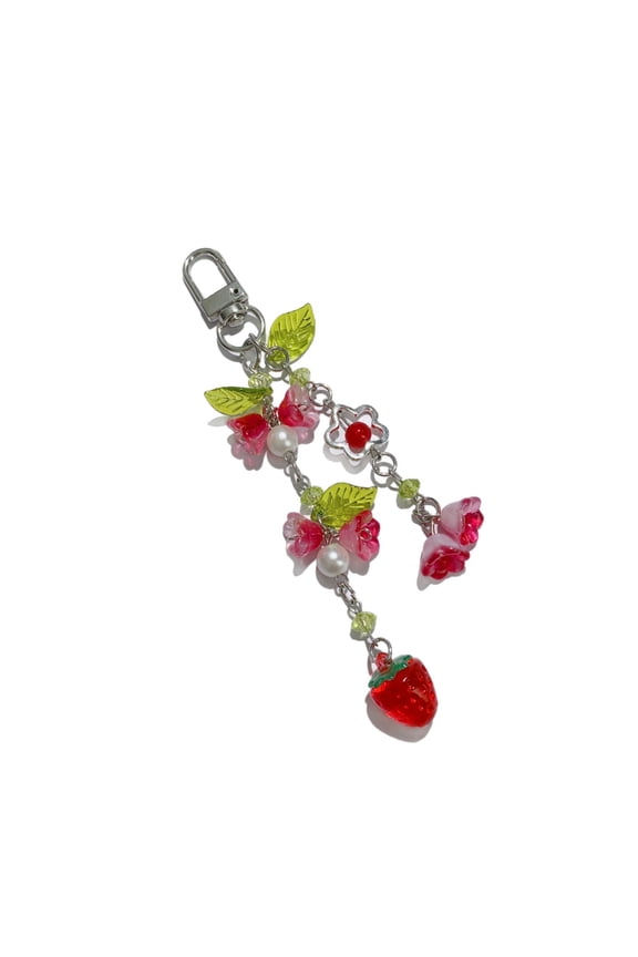Adorable Strawberry Blossom Keychain Soft Sturdy Materials Fashion Jewelry Accessory Stylish Backpack Keychain Decors