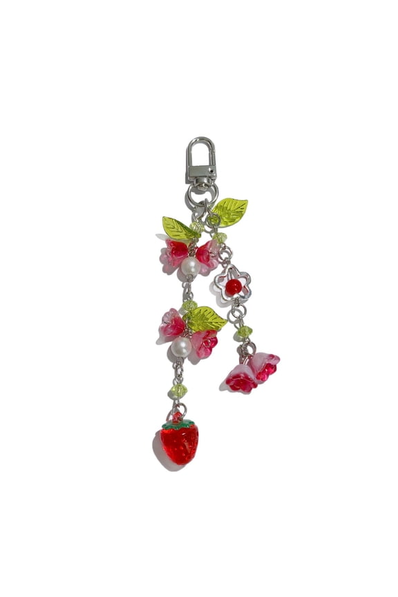 Adorable Strawberry Blossom Keychain Soft Sturdy Materials Fashion Jewelry Accessory Stylish Backpack Keychain Decors