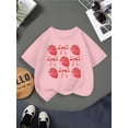 thumbnail image 1 of Adorable Strawberry & Bow Print Red Short Sleeve T-Shirt for Girls - Casual Knit Top, Soft Cotton, Machine Washable, Perfect for Spring/Summer, Strawberry Shirt, 1 of 6